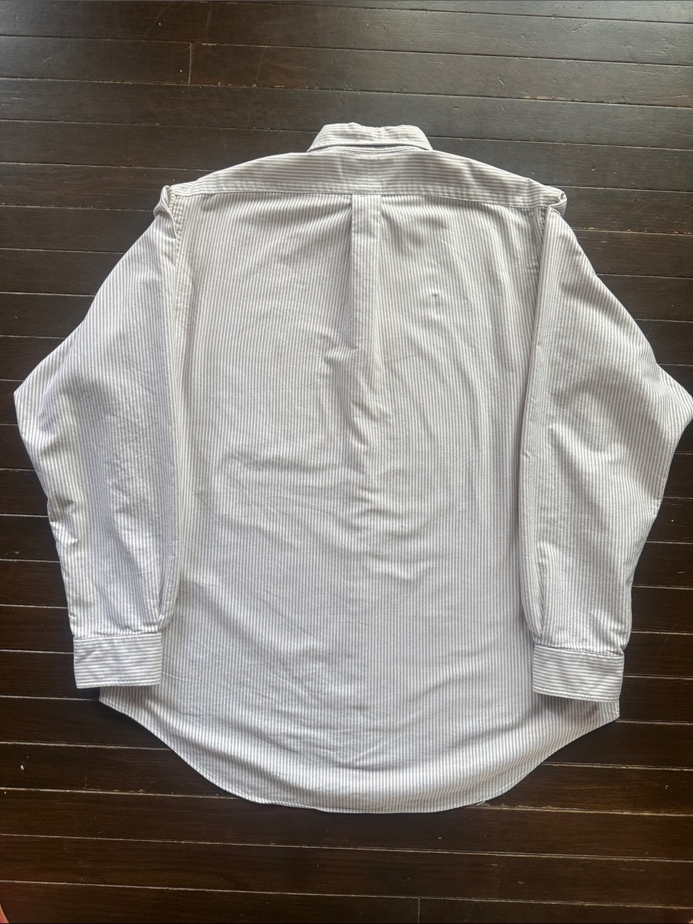 Vintage 90s Ralph Lauren Beige & White Stripe Button-Down Shirt. Made in Jamaica - Picture 7 of 8